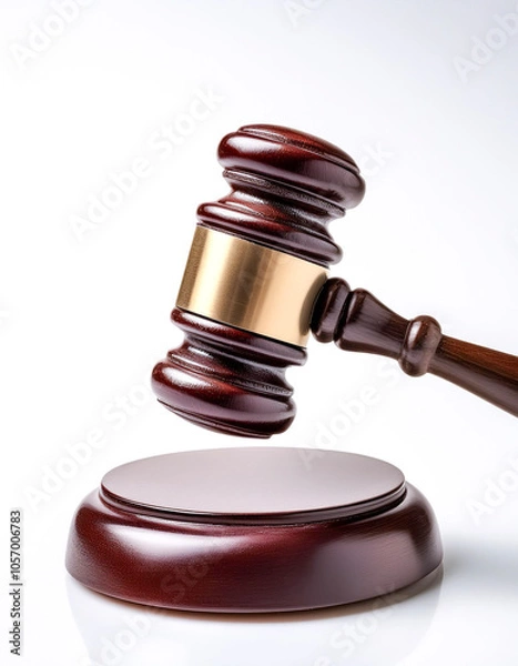 Fototapeta Gavel floating or flying isolated white background