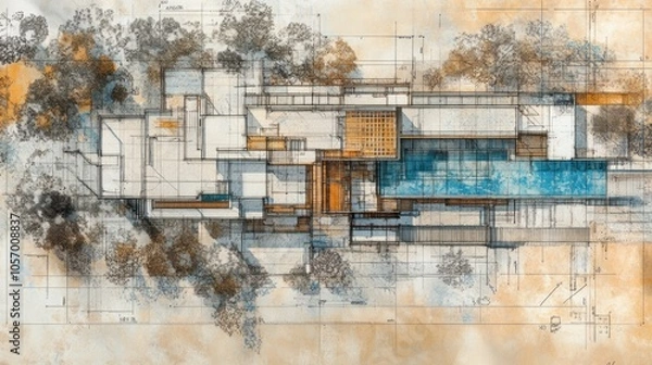 Fototapeta Architectural Design of a Modern House with a Pool