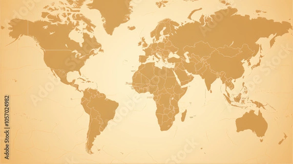 Fototapeta A minimalistic world map with sepia tones, featuring precise outlines for each continent, perfect for educational purposes.