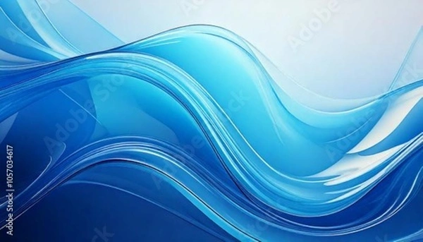 Fototapeta Transparent, translucent material creating smooth, flowing lines in an abstract blue wave, perfect for modern and futuristic designs