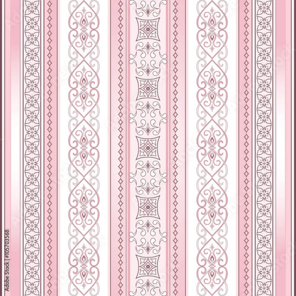 Fototapeta Brown decorative seamless border on a light pink background.