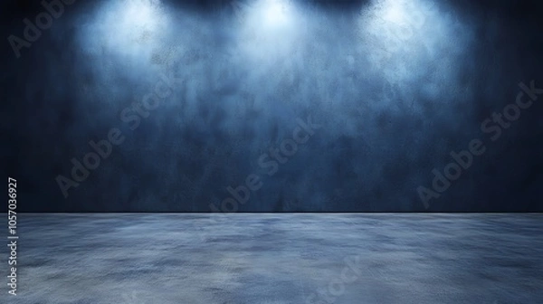 Fototapeta 深いブルーにライトアップされた空間のステージの背景素材 | Minimalist Space Lit in Deep Blue