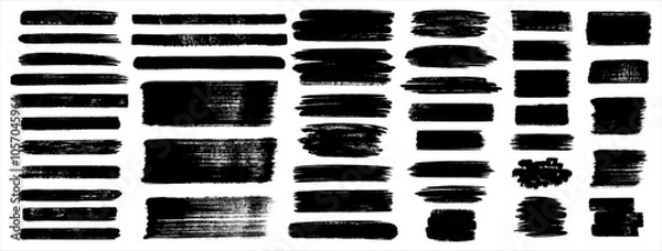 Fototapeta Brush hand drawn vector strokes, paint stains, artistic textured backgrounds, text frames. Big set, collection. Grungy rectangles, freehand wide stripes, lines, uneven shapes, rough edges and texture.