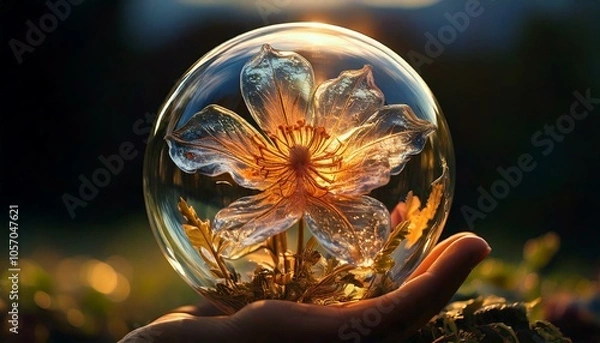 Obraz Time Passage: Explore how the glass flower has remained unchanged while everything outside changes with time.