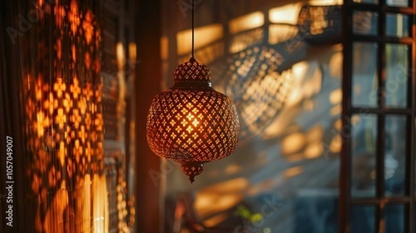 Fototapeta Capture the magic of storytelling through light by focusing on a close-up shot of a lampshade with intricate designs inspired by diverse cultures Showcase how the play of light creates a mesmerizing