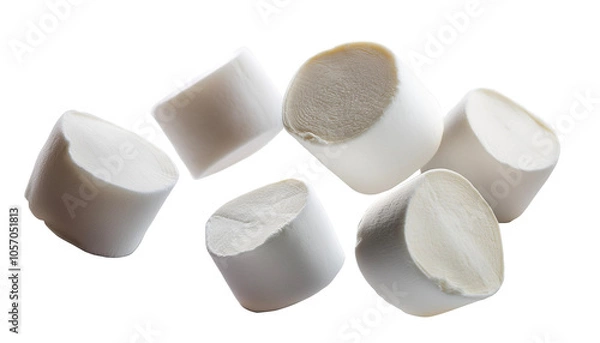 Obraz marshmallows floating or flying isolated white background