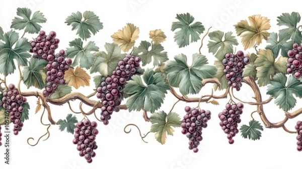 Obraz Vintage mural with intricate grapevine patterns, inspired by Roman feasts and gardens, isolated on white