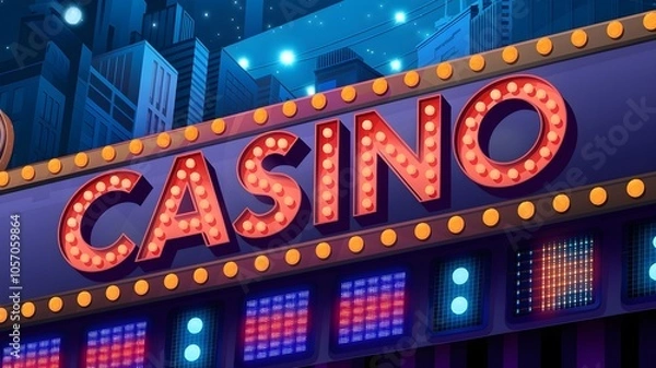 Obraz Retro Casino Sign with Glowing Bulbs. AI generated
