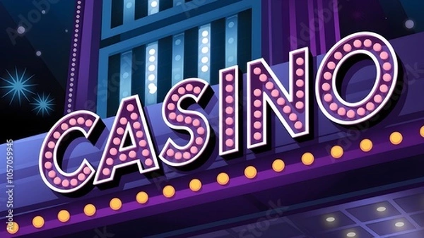 Obraz Retro Casino Sign with Glowing Bulbs. AI generated