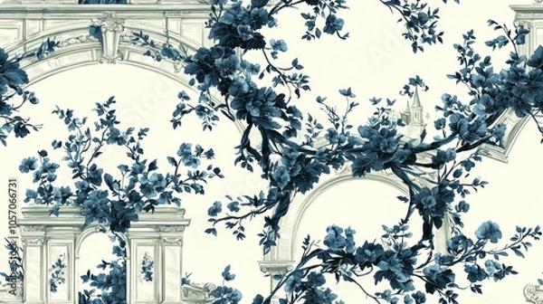 Obraz Elegant Floral Toile Fabric Pattern Design