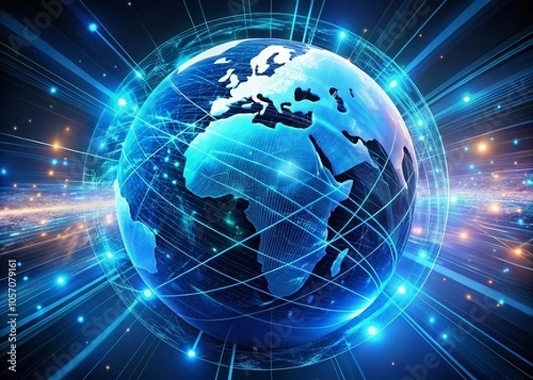Fototapeta Future World Energy Power Connection Technology in a Smart Digital Globe with Data Transfer