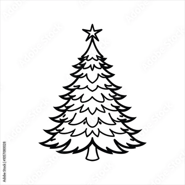 Obraz Christmas Tree vector illustration in black and white - Christmas tree lights Clipart Design
