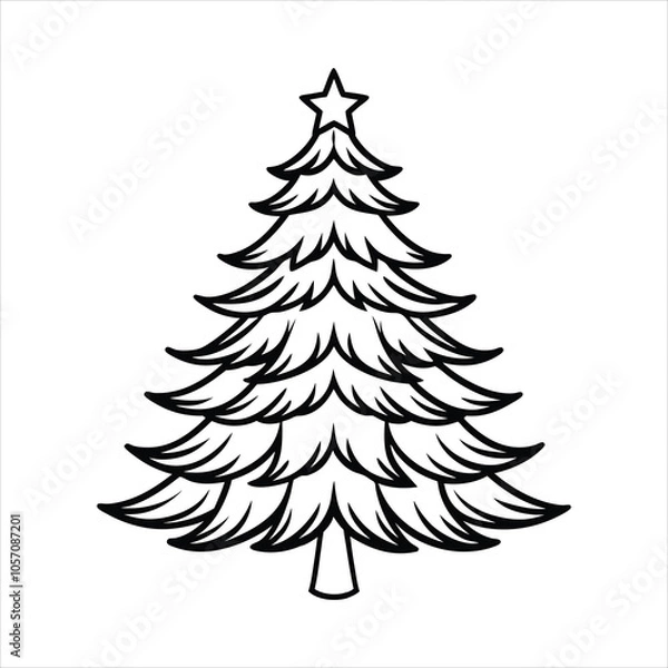 Obraz Christmas Tree vector illustration in black and white - Christmas tree lights Clipart Design
