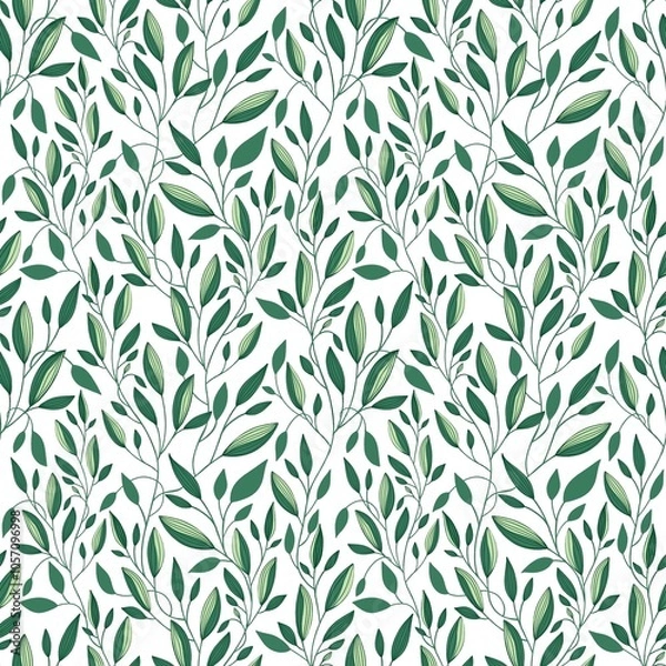 Obraz Seamless Green Leafves Pattern. Botanical  Background Natural Textures for Fabric, Wallpaper, Packaging and Eco Design
