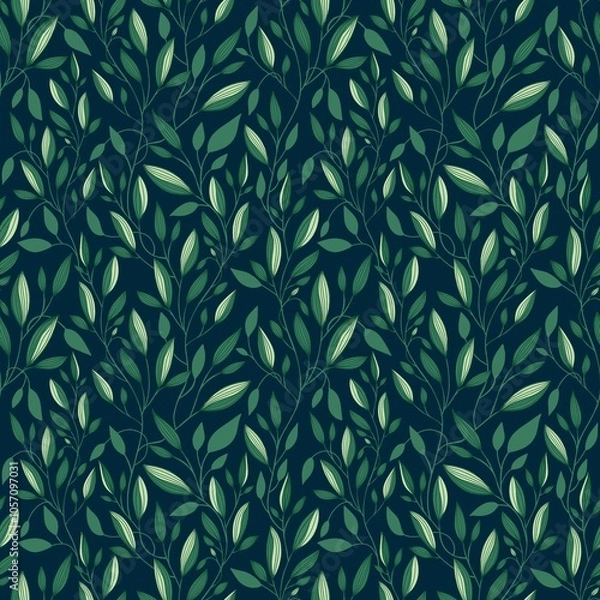 Obraz Green Leaves Seamless Pattern. Botanical Background, Natural Textures for Fabric, Wallpaper, Packaging and Eco Design