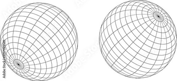 Obraz Wireframe spheres in different angles. Globe grid frame elements set. Geometric round net. Outline graphic design collection.