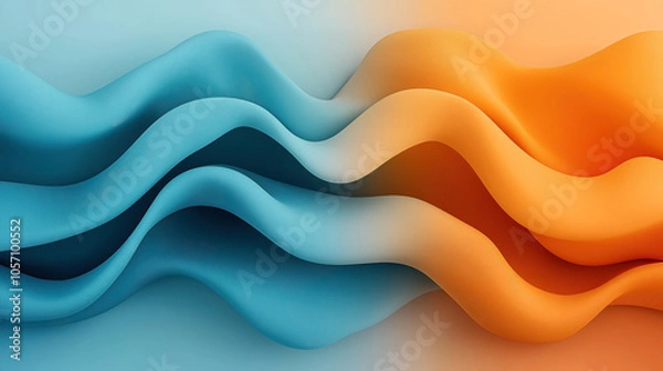 Fototapeta Abstract digital artwork featuring flowing waves of blue and orange hues, representing movement and fluidity in a colorful, modern design.