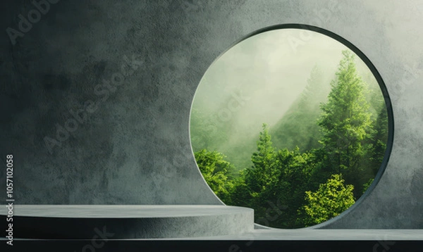 Fototapeta Captivating Forest View Through Modern Circular Window Design