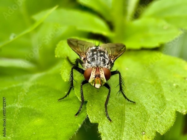 Fototapeta Sarcophaga carnaria fly on a leaf