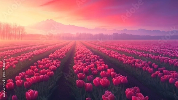 Obraz Vibrant tulip fields in the Netherlands during springtime.