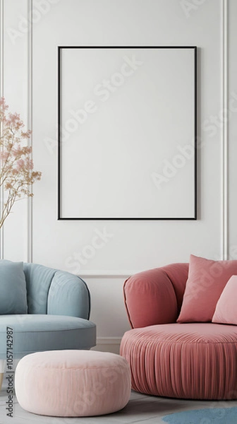 Fototapeta Modern Cozy Living Room Setup with Blank Frame