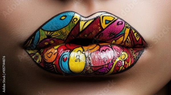Fototapeta Colorful Lip Art with Abstract Design and Patterns