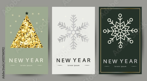 Fototapeta a set of three minimalistic Christmas cards