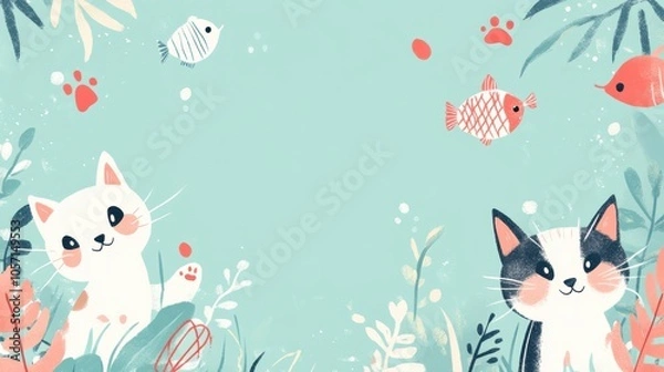 Obraz Whimsical Cat-Themed Banner with Soft Gradient Background
