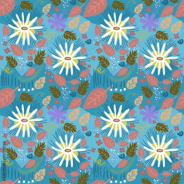 Fototapeta Flowers seamless pattern with nature elements for fashion, fabric, wallpaper, background, print, card, wrap with its elegant, ornate, beautiful and stylish design. Vector and illustration.