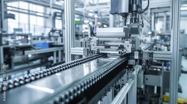 Fototapeta Innovative factory equipment prioritizes energy savings, enhances productivity, and boasts a cutting-edge industrial aesthetic.