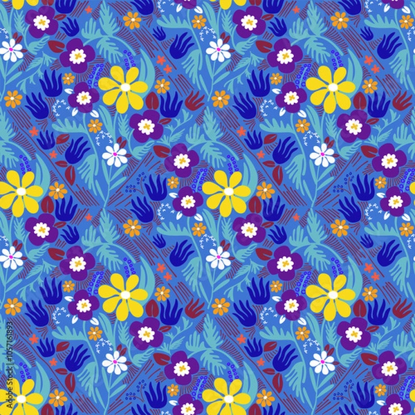 Fototapeta Flowers seamless pattern with nature elements for fashion, fabric, wallpaper, background, print, card, wrap with its elegant, ornate, beautiful and stylish design. Vector and illustration.