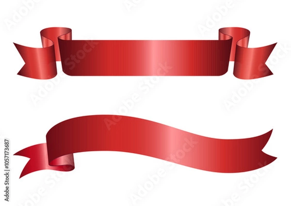Fototapeta Set of decorative red ribbon banners isolated on white. Vector red ribbons. Ribbon banner set. Red ribbons, Vector. Blank retro flag, tape for text, price tag, sale label. For the award, graduate
