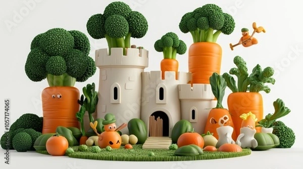 Fototapeta Enormous Vegetable Castle with Carrot Towers and Broccoli