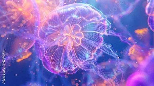 Obraz Glowing Jellyfish in a Vibrant Underwater World