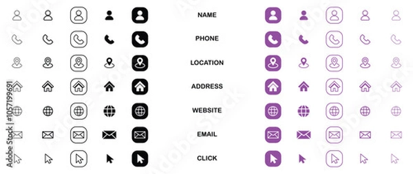 Fototapeta Collection of business card icons in various styles
