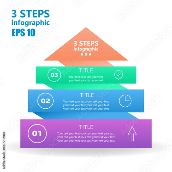 Fototapeta Business infographic of 3 steps. Growth ladder in the form of a multi-colored spring. 3 D. Vector illustration.