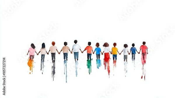 Fototapeta Various people holding hands illustrating unity, community, and mutual support. Teamwork, cooperation, and the idea of helping each other in multicultural society.