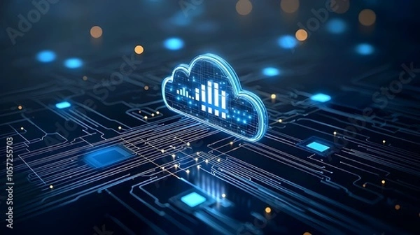 Fototapeta Abstract two tone cloud computing icon design representing network connectivity data flow and digital infrastructure for technology based solutions services and business applications