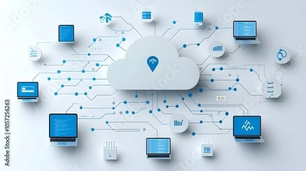 Fototapeta Hosting Network Icon with Two Tone Cloud and Interconnected Server Nodes  Representing the infrastructure connectivity and scalability of modern cloud based data management and IT services