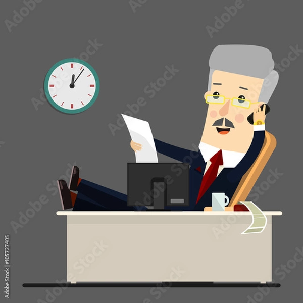 Fototapeta Businessman working at office, vector illustration, flat style.  Business concept cartoon illustration