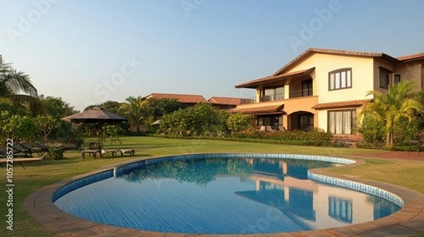 Fototapeta Scenic Villa with Pool in Picturesque Setting