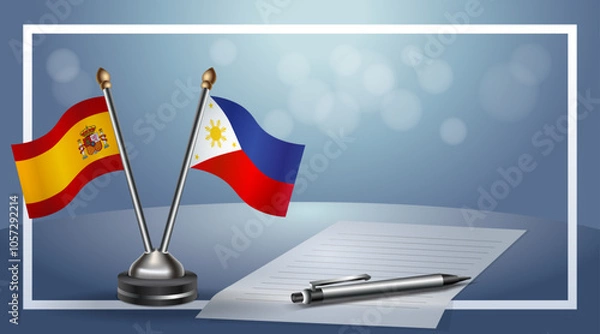 Obraz Spain and Philippines Small national flag on bokeh background, cooperative relationship
