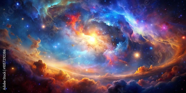 Fototapeta Colorful space nebula galaxy with stars and cosmic clouds, deep space scene