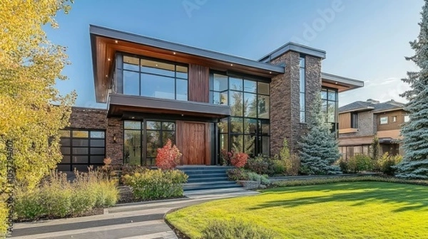 Fototapeta Modern Architectural Gem in Calgary Suburb