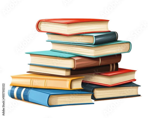 Fototapeta Colorful stack of books in various sizes and colors, perfect for education or reading themes. Ideal for illustrations related to literature, libraries, or study materials