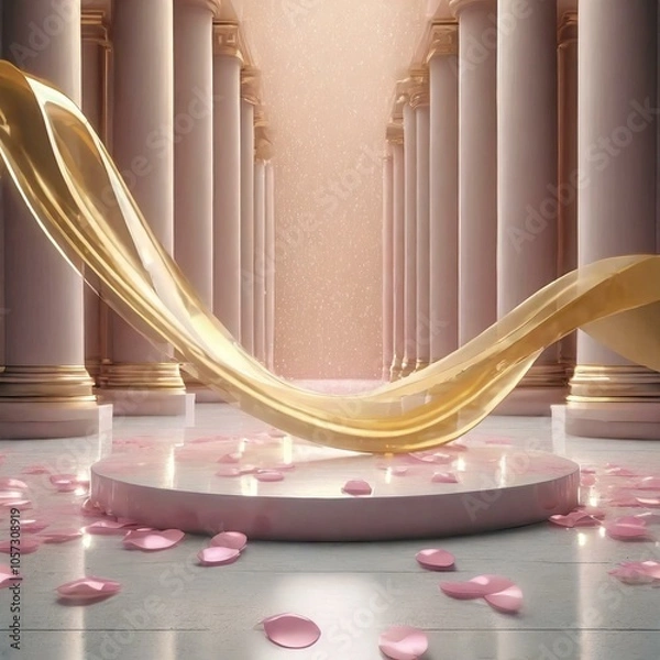 Fototapeta ゴールドの高級感あるステージ　商品モックアップ