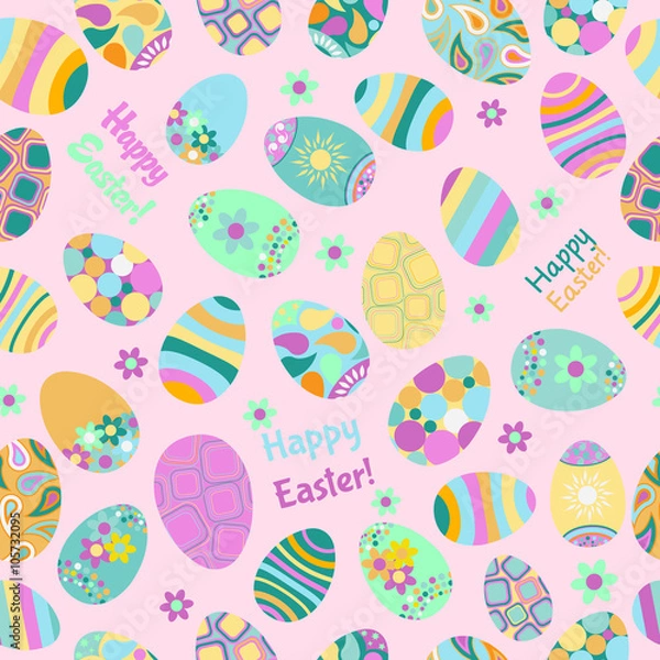 Fototapeta Seamless multicolored pattern of Easter eggs