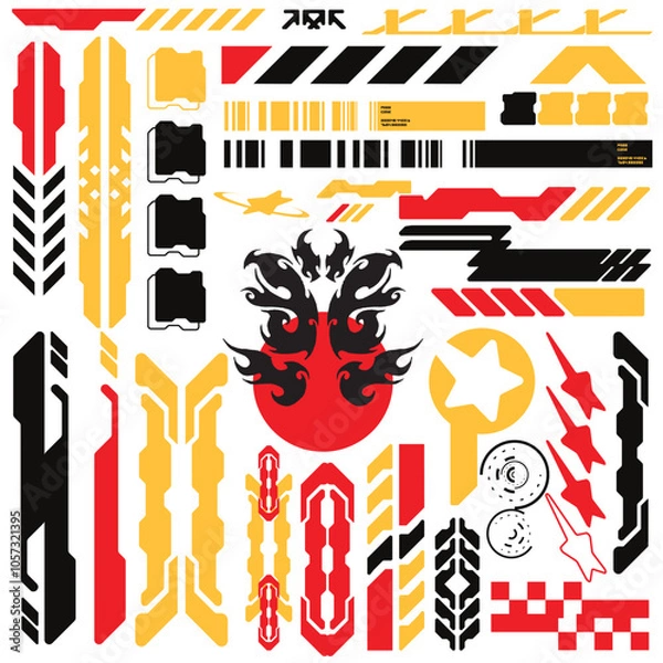 Fototapeta cyberpunk y2k 2000s gaming futuristic icon pattern  set collection template hud for branding fashion t-shirt decoration decals, 2d illustration rendering vector 