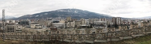 Fototapeta wide panorama view of skopje, north macedonia, different view with fortress in foreground