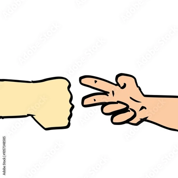 Fototapeta Janken is a model of a Japanese game that uses scissors, paper and stone to defeat each other in the game. image on white background